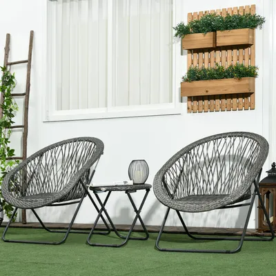 Produktbild von SUGIFT Polyrattan Sitzgruppe, Gartenmöbel-Set 3-teilig klappbar, 2 Stühle 1 Tisch, Kunstrattan Stahl, Grau | 16,6 kg | 76 x 77 x 78 cm
