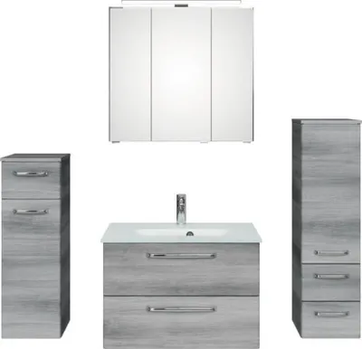 Produktbild von Badmöbel-Set Pelipal Kumba BxHxT 137 x 200 x 50 cm Frontfarbe graphit struktur quer 5-teilig und mehr mit Glas-Waschtisc