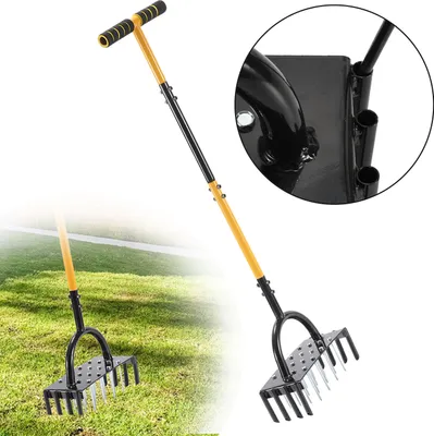 Produktbild von Clanmacy Rasenbelüfter 2 in 1 Gartenkralle mit T-Stiel  Bodenkralle Unkrautkralle Bodenlockerer Aerifizierer für Rasen Rasenlüfter Rasenbelüfter