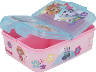 Produktbild von STOR Brotdose Paw Patrol Skye, Rosa, Kunststoff, 3 Fächer, 18,5 x 13,5 x 5,8 cm, BPA-frei, lizenziert, für Schule, Kindergarten & Ausflüge, nicht spülmaschinen- & mikrowellengeeignet, mit herausnehmbaren Trennwänden