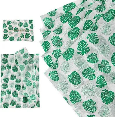 Productafbeelding van Verpakkingpapier met bladmotief - 30 vellen - groen - geschikt voor Kerstmis, bruiloften en verjaardagen - handgemaakt cadeaupapier