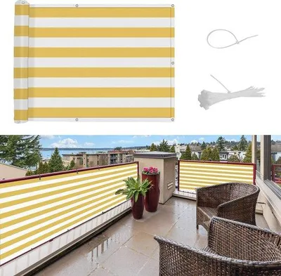 Produktbild von Balkonüberdachung, UV-Schutz, 90 x 500 cm, HDPE, Windschutz, Balkonbekleidung, gelb und weiß, mit Kabelbindern