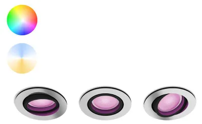 Image de Philips White & Col. Amb. Centura Spot encastrable, lot de 3, rond, aluminium