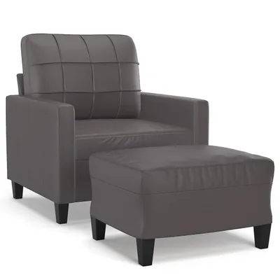 Produktbild von vidaXL Sessel mit Hocker Grau 60 cm Kunstleder