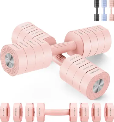 Produktbild von Halters - Halterset - Fitnessgewichtenset - Kurzhantel - Kurze Halters - Set von 2 - Verstellbar - 4-in-1 - für Damen - 1-4 kg Gewichte Verstellbar - für Krafttraining - Fitness - Home Gym - Geschenk - Rosa