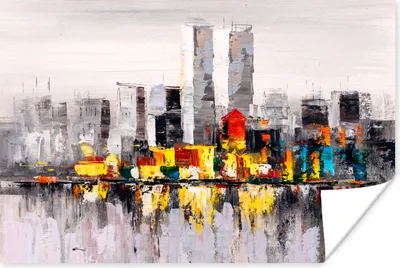 Produktbild von MuchoWow® Poster Gemälde - Skyline - Farben - Ölfarbe 120x80 cm - Bilder