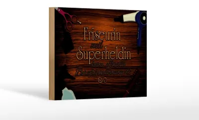 Produktbild von Holzschild Spruch 18x12cm Friseurin Superheldin