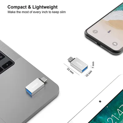 Produktbild von Gravizone USB-C auf USB-A Adapter USB 3.0 OTG Silber Aluminium für superschnelles Laden & Datenübertragung MacBook Samsung Xiaomi Sony Huawei
