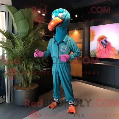 Produktbild von Blaugrünes REDBROKOLY Flamingo-Maskottchenkostüm mit Overall und Krawatte