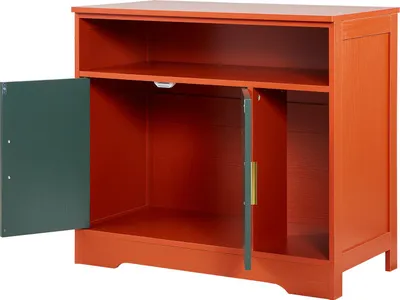 Zdjęcie produktu dla SucceBuy szafka dla kota 792x430x710 mm, szafka na kuwetę dla kota z półką i miejscem do przechowywania, drewniany domek o nowoczesnym designie do użytku wewnątrz, odpowiedni do większości kuwet dla kotów, czerwony i zielony