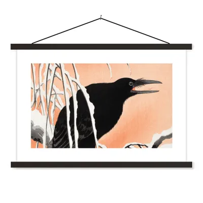 Produktbild von MuchoWow® Textilposter Vintage - Krähe - Vögel - Skandinavisch - Japanisch 120x80 cm mit schwarzem Rahmen - Wanddeko