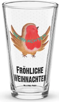 Produktbild von Mr. & Mrs. Panda Longdrinkglas Rotkehlchen Weihnachten - Transparent - Geschenk, Winter, Vogel, Weihnachtsmotiv, Glas, Pint, Cocktailglas, Bierglas, Weihnachtsgruß, Frohe