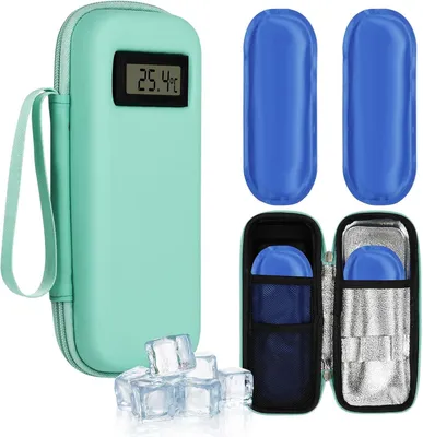 Produktbild von Insulin Kühltasche, mit 2 TSA Kühlakkus, Temperaturanzeige, für Insulinpens und Spritzen