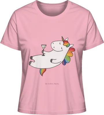 Produktbild von Mr. & Mrs. Panda Damen T-Shirt Kurzarm Einhorn Cocktail Größe M - Baumwolle Pink - Geschenk, für Frauen, Basic Shirt, Unicorn, Glitzer, Geburtstag, Sekt, Rundhals, Einhörner