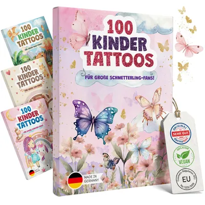 Produktbild von EULENTALER® Tattoos für Kinder [Dermatest ] I 100 hautfreundliche Kindertattoos mit Schmetterlingen I Mitgebsel Geburtstag Mädchen