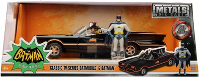 Image de Dickie Toys Batman 1966 Classic Batmobile 1:24, voiture-jouet Die-cast avec portes qui s'ouvrent, y compris la figurine de Batman, 253215001