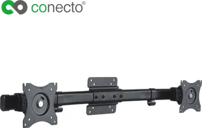 Produktbild von conecto CC50514 Dual Screen Adpater für 2 Monitore 33-69 cm (13-27 Zoll), neigbar: -45° bis 45°, schwenkbar: -15° bis 15°, drehbar: -180° bis 180°, Kabelmanagement, Traglast: max. 10kg, VESA 100x100, schwarz