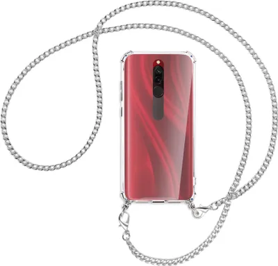 Produktbild von Handykette Backcover-Schutzhülle mit Band (Metall silberfarben) für Xiaomi Redmi 8 - silberfarbene Kette
