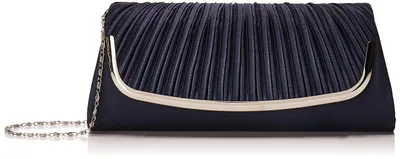 Immagine prodotto di Damara: pochette da sera in raso con pieghe a fisarmonica, blu navy, taglia grande