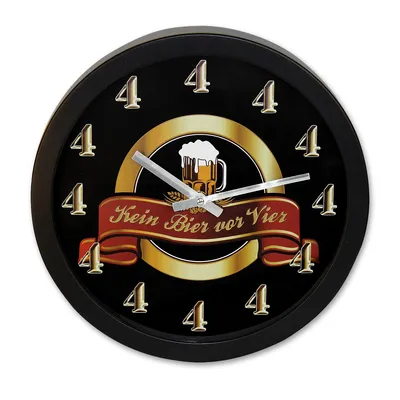 Produktbild von Wanduhr 'Kein Bier vor 4', Ø30 cm, schwarz, Kunststoff, Präzisions-Quartz-Uhrwerk