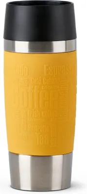 Zdjęcie produktu dla Unyqoos® Termocup – Termos podróżny Classic, 360 ml, utrzymuje ciepło przez 4 godziny / zimno przez 8 godzin, bez BPA, 100% szczelny, można myć w zmywarce, otwór do picia 360°, kolor: żółty