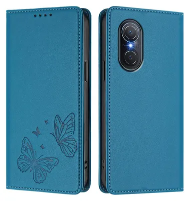 Image de Étui en cuir pour Huawei Nova 9 SE/Honor 50 SE, motif papillon, étui portefeuille à rabat avec support, bleu