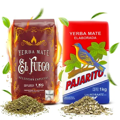 Produktbild von El Fuego & Pajarito - Mate Tee Set Elaborada Con Palo 2kg - Yerba Mate Rauchgetrocknet & Viel Staub - Extremer Wachmacher - Paraguay 2x1kg