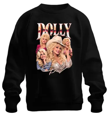 Productafbeelding van Dolly Parton, legende van de countrymuziek, western cowgirl, zwarte sweatshirt/pullover, maat 3XL