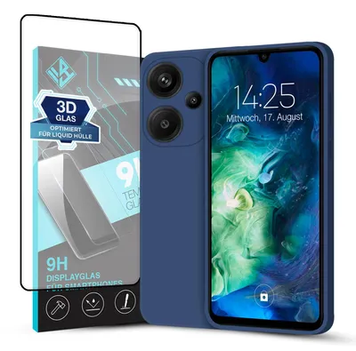 Produktbild von Hülle für Xiaomi Redmi Note 13 Pro+ 5G mit 9H Displayglas Displayschutz Case Cover Bumper Smartphone Softgrip Schutzhülle Farbe: Blau