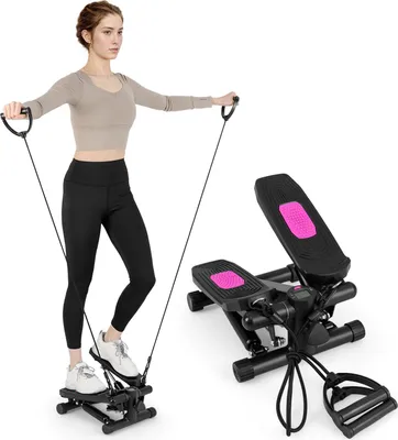 Produktbild von KOMFOTTEU Mini Stepper tragbar, Swing Stepper höhenverstellbar mit Widerstandsbändern, LCD-Bildschirm, rutschfeste Pedale, Fitnessgeräte bis 100 kg für Körpertraining, Übung