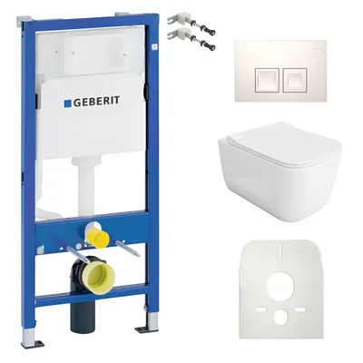 Produktbild von DOMINO Geberit Duofix Basic Vorwandelement + Wand-WC Tiefspül Shak Becken Weiß Spülrandlos + Bedienplatte Delta 25 für Doppelspülung | Kompletter Satz