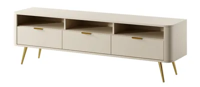 Obrázok produktu pre Selsey Oval - TV stolík s 3 otvorenými priehradkami a 3 zásuvkami, béžový