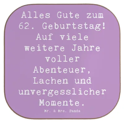 Produktbild von Mr. & Mrs. Panda Tassenuntersetzer Spruch 62. Geburtstag - Lavendeltraum - Geschenk, Glückwunsch, Untersetzer Glas, Jubiläum, Weisheit, Alles Gute, einzigartig, Coaster