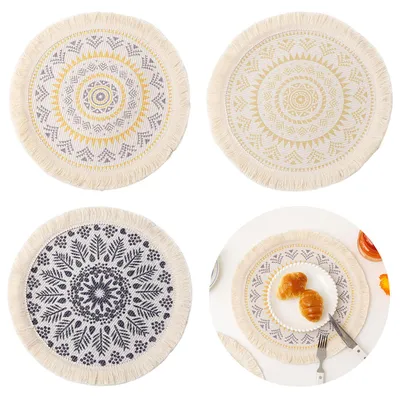 3er-Set runde Boho-Platzsets, Mandala-Design, 33 cm, hitzebeständig