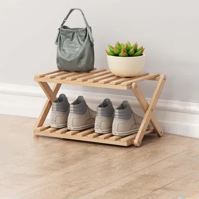 Produktbild von Schuhregal Bambus 2 Ebenen klappbar 49x26x46 cm Natur