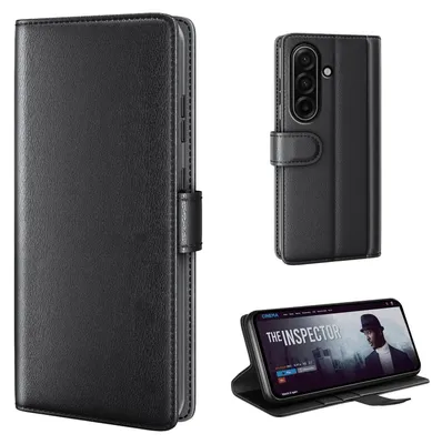 Produktbild von Echtleder Handyhülle für Samsung Galaxy A57 5G Lederhülle Cover Case Tasche Klapphülle Fliphülle Leder Hülle Farbe: Schwarz