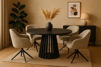 Produktbild von Emoebel24 Runde Tisch, Holztisch, Esstisch, Klapptisch 110-210 cm T-77 Eiche schwarz DD/20