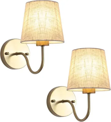 Produktbild von 2er Set Wandleuchte Innen Gold, Schlafzimmer Wohnzimmer Flur Badezimmer, Vintage Modern Retro Mit Lampenschirm, E27 (Ohne Birne)