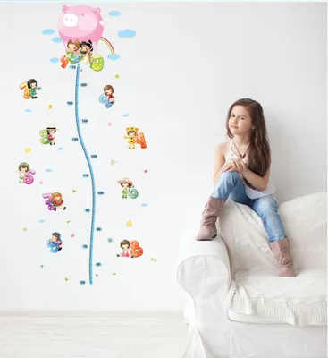 Produktbild von Wandaufkleber, dekorative selbstklebende Höhenmesslatte, Heißluftballon mit kleinen Kindern