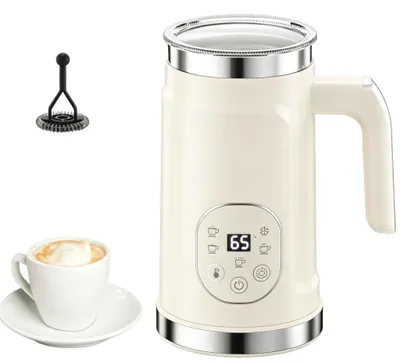Produktbild von Zimilo Elektrischer 5-in-1 Milchaufschäumer mit Touchscreen, Einstellbare Temperatur 45–65°C, 300ml Edelstahl-Milcherwärmer für Cappuccino, Weiß