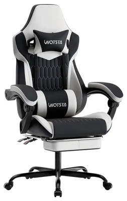 Immagine prodotto di Sedia da gaming ergonomica, adatta anche come sedia da ufficio - Schienale alto - Poggiapiedi estraibile - Poggiatesta regolabile - Supporto lombare - Rivestita in ecopelle - Colore nero