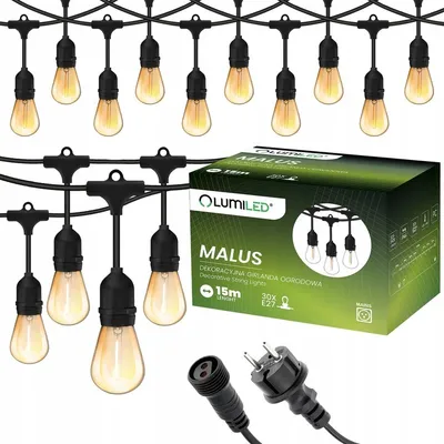 Produktbild von LUMILED rozprávkové svetlá vonkajšie 15 metrov s 30 E27 LED 1,3W žiarovkou ST45 teplá biela 2200K 230V vianočné dekorácie terasa rozšíriteľná s napájaním