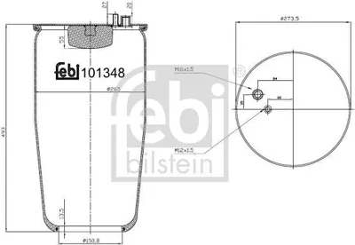 Produktbild von FEBI BILSTEIN Luftfederbalg 101348 Hinten für MAN TGX 484mm 273mm