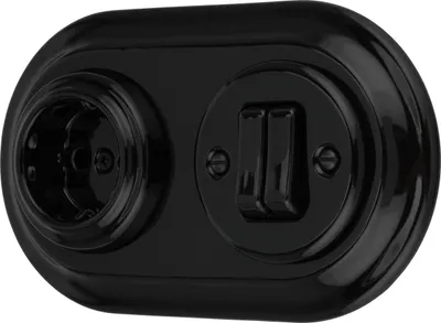 Image de Prise rétro encastrée en porcelaine, interrupteur double, 2 fois, tout-en-un, SET série PR1 noir
