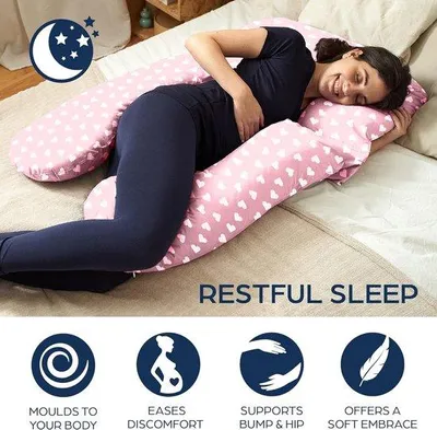 Productafbeelding van Famanu zwangerschapskussen, U-vormig - voor comfortabel slapen en geven - 100% katoen - roze