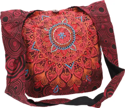 Produktbild von Boho Tasche, Sadhu Bag, Ethno Shopper, Bedruckter Schulterbeutel, Schultertasche - Rot, Uni - Erwachsene, Baumwolle, 32*38*20 cm, Alternative Umhängetasche, Handtasche aus Stoff