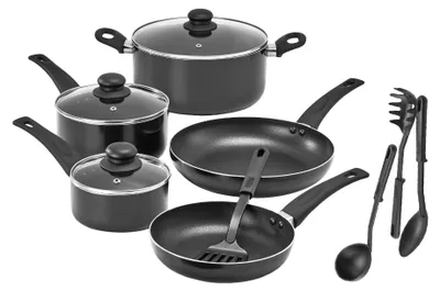 Image de Ensemble de batterie de cuisine Bella, comprenant 12 pièces : casseroles et poêles avec accessoires, revêtement antiadhésif