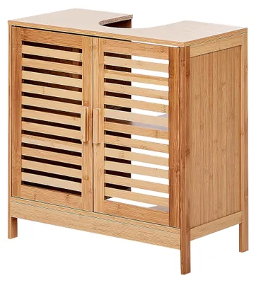 Produktbild von Stehender Waschbeckenunterschrank aus hellbraunem Bambusholz mit Türen 60x30 cm