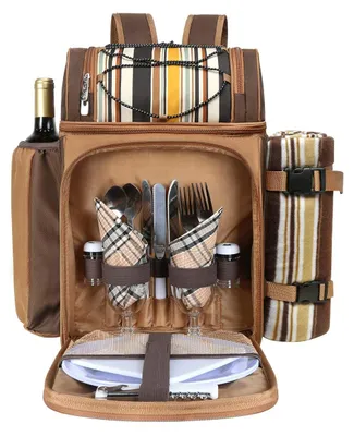 Picknickrucksack für 2 Personen, isolierte Fächer, Weinhalter, Fleecedecke