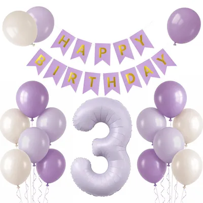 Ballonset 3. Geburtstag Mädchen, lila, 18-teilig